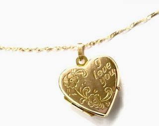 Vintage 9ct Gold Heart Double Photo Locket I Love You & 16” Twist Chain Necklace