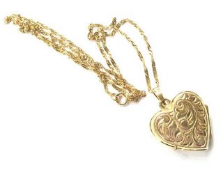 Vintage 9ct Gold Heart Double Photo Locket I LOVE YOU & 16” Twist Chain Necklace 3