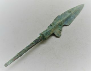 Ancient Mycenaean Bronze Throwing Spearhead Tip Authentic Battle Object