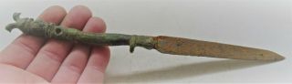 Circa 200 - 300ad Ancient Roman Bronze And Iron Cutlery Object With Horse Heads