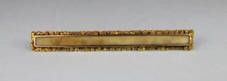 Vintage 10k Yellow Gold Bar Brooch W/ Native Gold Nugget Border & Beige Gem