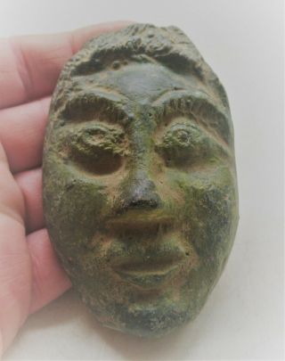 European Finds Ancient Roman Bronze Mount Or Applique Male Face