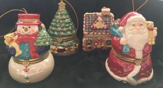 Mr.  Christmas 4 Music Boxes Animated,  Hinged,  Trinket,  Ornament Santa,  Tree,  Snowman