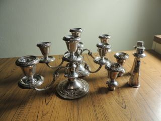 Gorham Pair Sterling Silver 3 Light Heavy Candelabra Come Apart Sections
