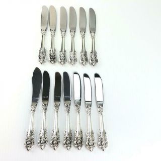 12 Wallace Grand Baroque Sterling Silver Handle Butter Knives And 1 Master Knife