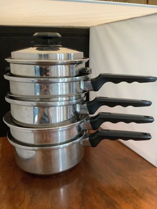Vtg Kitchen Craft Stainless Steel Cookware T304 8pc Steamer Doubleboiler 5plyg33