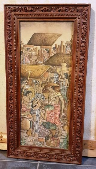 Bali Painting Signed,  Vintage Bali Drawing With Frame
