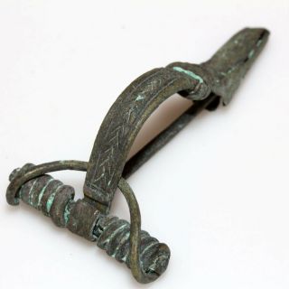 Intact Roman Bronze P - Shape Fibula Brooch Ca 100 - 200 Ad