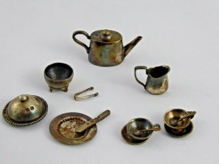 Solid Sterling Silver Miniature Dolls House Tea Set Cup Saucers Enid Kelsey 1938