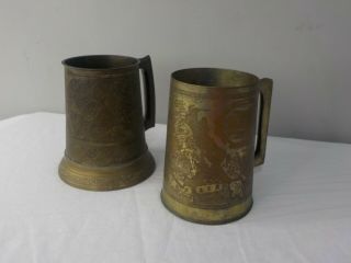 Two Vintage Brass Tankards Mugs Trench Art Salvaged From Battlefields