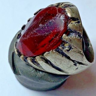 Fantastic Medieval Silver Ring Very Rare Red Stone 11.  3gr 27mm (inner 20mm)