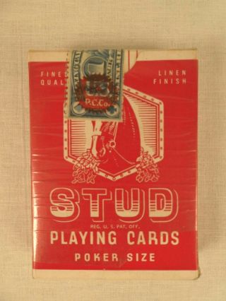 Rare Early Red Pack Stud Poker Size Playing Cards Pack With Tax Stamp