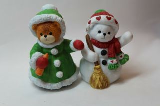 Lucy & Me Enesco Bears Girl W/carrot And Snowman W/broom Christmas 1998