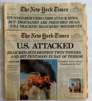 The York Times Section A Sept 12 And Sept 13 2001 – Story Of 9/11