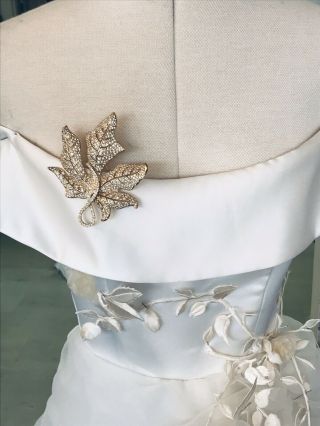 Vintage Christian Dior Maple Leaf Crystal Brooch Pin Wedding Jewellery Christmas