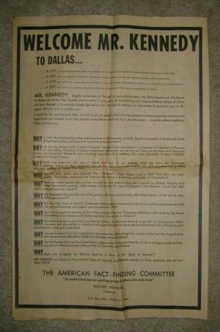 11/22/1963 Dallas Morning News Newspaper Anti - John F Kennedy Ad Flyer