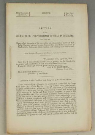 Rare Mormon Lds Pamphlet Constitution Of The Territory Of Utah 1858
