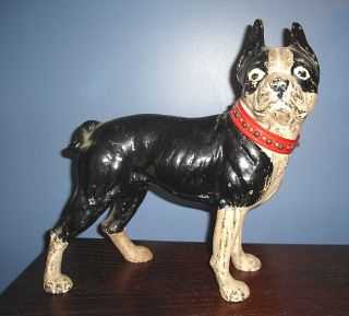 Vintage 10 " Cast Iron Boston Terrier Dog Doorstop W/collar