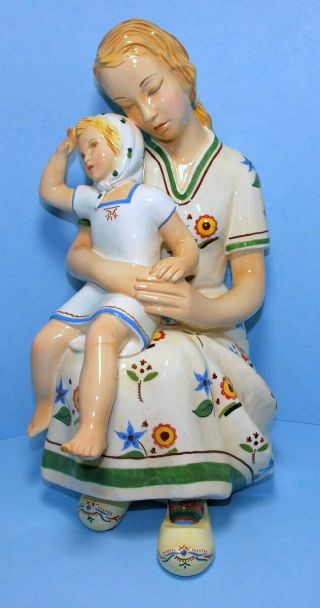 Vintage Le Bertetti Torino Lenci Italian Ceramic 16 " Figurine Mother & Child