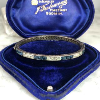 Vintage Art Deco Sterling Silver Channel - Set Paste Hinged Bangle Bracelet 1920s