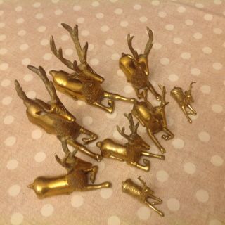 Vintage Set Of 8 Solid Brass Sitting Deer Statue 3