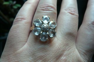Vintage White Sapphire,  Diamonds And 9 Carat Gold Ring
