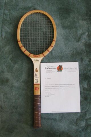 Jack Kramer Autographed Tennis Racket From Los Serranos Golf Course With Letter