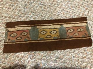Precolumbian Nazca Textile Strip From A Larger Textile 12 " X 4 " Showing 3 Faces