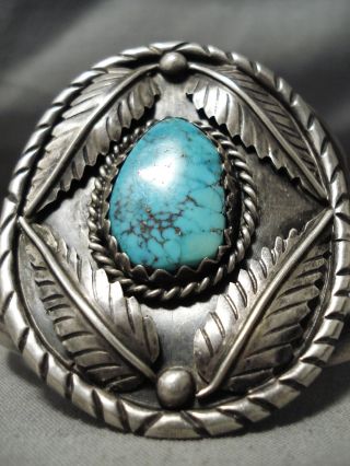 Colossal Vintage Navajo Turquoise Sterling Silver Leaf Bracelet Old