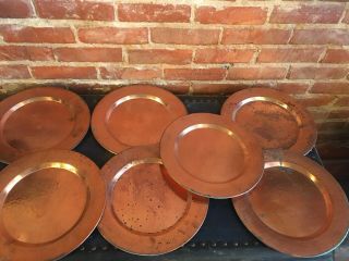 Set Of 12 Vintage Hammered Copper Plates 12 " Charger Plates Mexico Table Setting