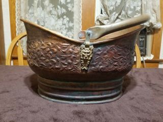Antique Copper Cauldron Kettle Basket Apple Butter Pot Lion Brass Handle Hammer