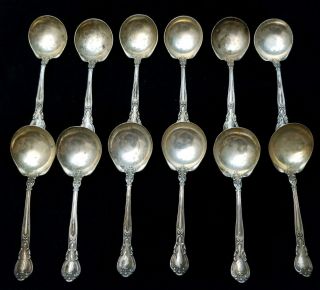 Set Of 12 Gorham Chantilly Sterling Silver Bullion Soup Spoons Old Mark Antique