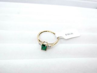 Vintage Estate,  10k Yellow Gold,  Emerald And Diamond Ring