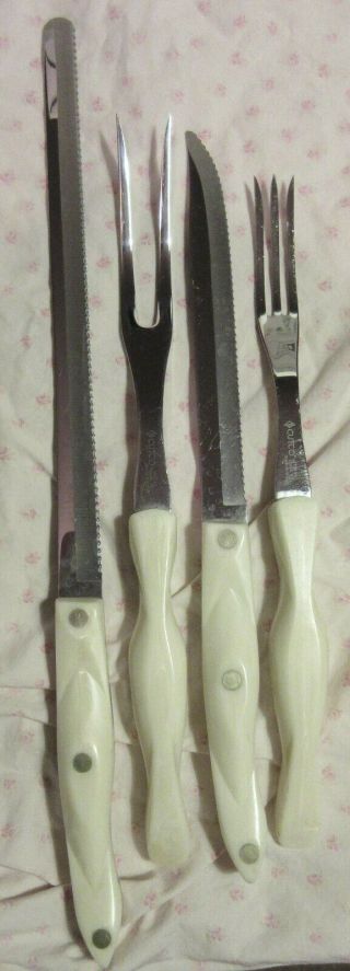 Vintage 4 - Piece Cutco Carving Knife & Fork Set,  White Pearl Handles,  - Vg