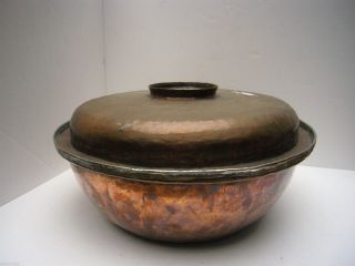 Vintage Hammered Copper Tinned Large Pot With Lid