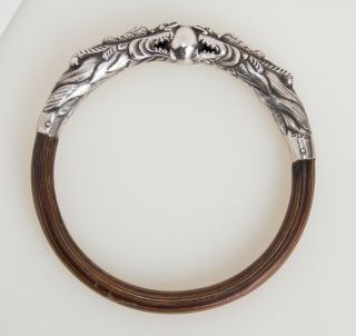 Vintage Chinese Silver Dragon And Bamboo Bangle Bracelet