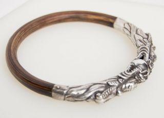 Vintage Chinese Silver Dragon and Bamboo Bangle Bracelet 2