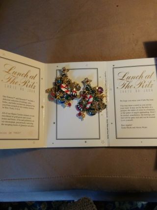 Vintage Signed Lunch At The Ritz Christmas Clip Earrings