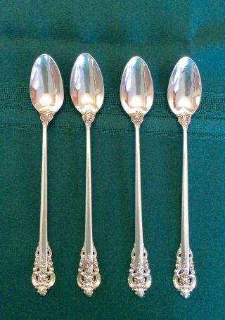 4 Wallace Grand Baroque Sterling Silver Iced Tea Spoons 7 5/8 "