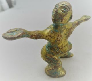 Unresearched Old Near Eastern Bronze Figurine With Gold Gilt.  Very Interesting