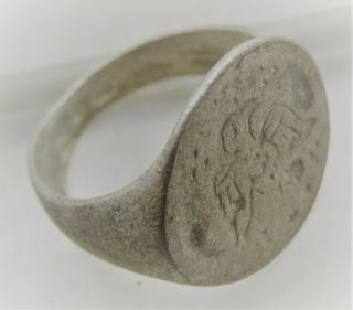 European Finds Ancient Roman Ar Silver Seal Ring With Eagle Depiction Aquilla