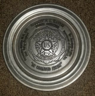 Wilton 11 " Pewter Plate/national Commander American Legion/maryland (hunt Valley)