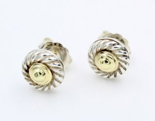 David Yurman Sterling Silver 14k Solid Gold Cookie Cable Stud Earrings 925b - 11