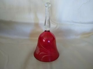 Lovely Vintage Ruby Red Crystal Bell Clear Handle Frosted White Flowers 6 3/4 "