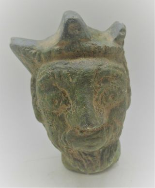 Circa 200 - 300ad Ancient Roman Bronze Statue Fragment Male Head European Finds