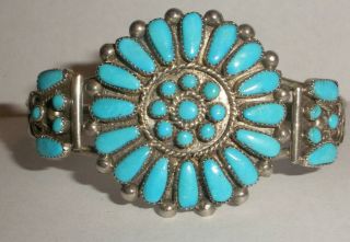 Vintage Zuni Sterling Silver Turquoise Petit Point Cuff Bracelet