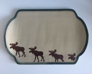 Htf Vtg Monroe Salt Of Maine Pottery Serving Tray Platter Stoneware Moose