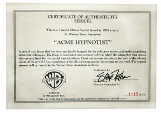 Warner Bros.  ' Acme Hypnotist ' Limited Ed Sericel 1995 Road Runner Wile E Coyote 2