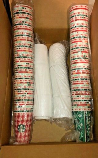 100 Starbucks Holiday Grande 16oz.  Disposable Paper Cups Christmas Lids