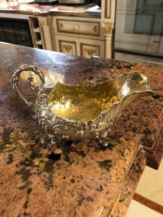 Antique Exquiste Solid Sterling Silver German Sauce Boat